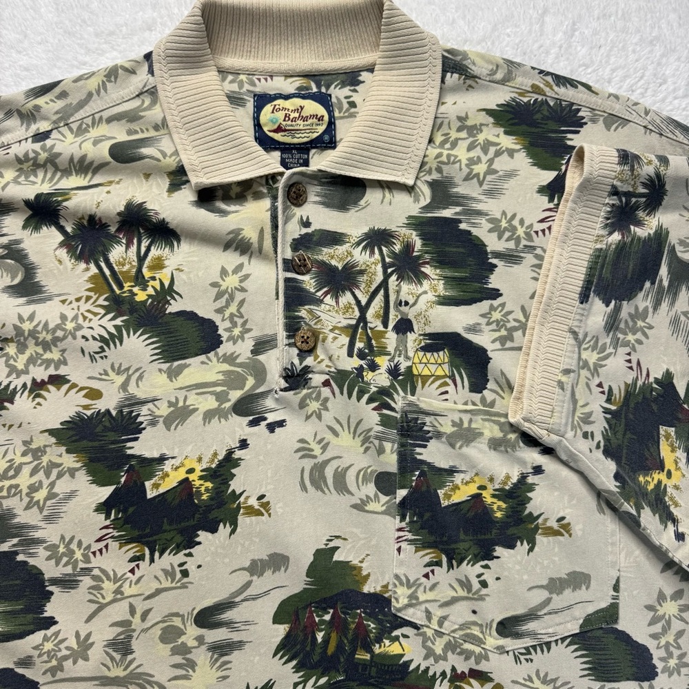Tommy Bahama Men's XL Hawaiian Palm Trees  Cotton Knit Short Sleeve Polo VTG